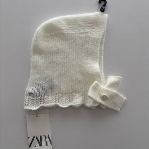 ZARA Kids ecru Knit bonnet with Bow Detail NWT